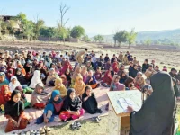abandonment girls sit on the ground under open sky at a bara school braving freezing winters and scorching summers photo express