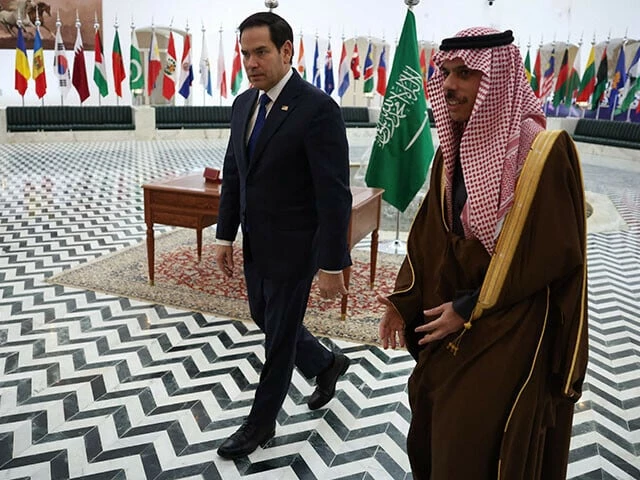 saudi arabia s foreign minister prince faisal bin farhan al saud receives us secretary of state marco rubio at the saudi foreign ministry headquarters in riyadh saudi arabia on february 17 2025 photo afp
