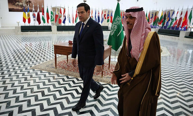 saudi arabia s foreign minister prince faisal bin farhan al saud receives us secretary of state marco rubio at the saudi foreign ministry headquarters in riyadh saudi arabia on february 17 2025 photo afp