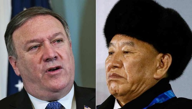 combo this combination of file pictures created on may 29 2018 shows us secretary of state mike pompeo l in washington dc on may 29 2018 and vice chairman of north korea 039 s ruling workers 039 party central committee kim yong chol in pyeongchang on february 25 2018 pompeo will meet in new york this week kim amid intensifying us north korean summit preparations the white house said on may 29 2018 afp pool mandel ngan and patrick semansky