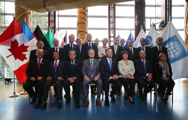 delegates pose for an official photo at the g7 finance ministers summit in whistler british columbia canada june 1 2018 photo reuters