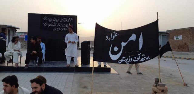 protest in north waziristan against killing of political muharrar photo express protest in north waziristan against killing of political muharrar photo express