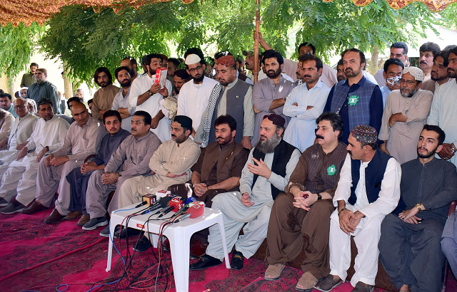 bap president jam kamal addressing a news conference where nawabzada siraj raisani noor ahmed bangulzai and others joined the party photo express