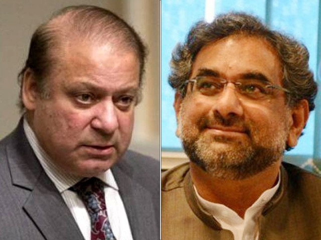 former prime ministers nawaz sharif and shahid khaqan abbasi photo express file former prime ministers nawaz sharif and shahid khaqan abbasi photo express file