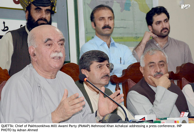 pkmap chairman mehmood khan achakzai addressing a press conference at the quetta press club photo inp