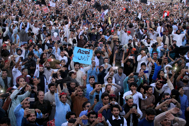 activists at pashtun tahaffuz movement protests photo reuters