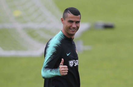 portugal 039 s cristiano ronaldo gestures during a team training session in oeiras outside lisbon monday june 4 2018 photo afp