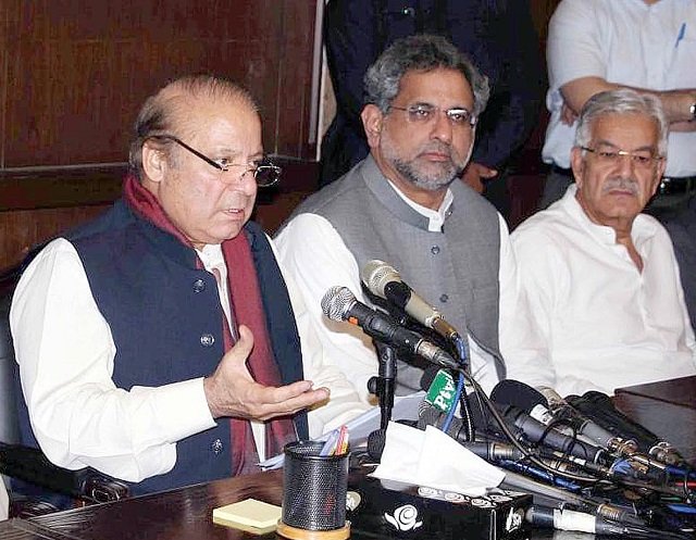 former pm nawaz sharif addresses a news conference in lahore on monday photo inp