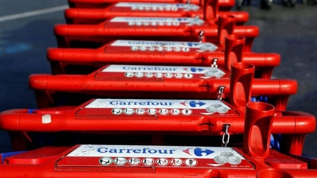 the logo of carrefour is seen on shopping trolleys at the carrefour lingostiere in nice france march 31 2018 photo reuters the logo of carrefour is seen on shopping trolleys at the carrefour lingostiere in nice france march 31 2018 photo reuters