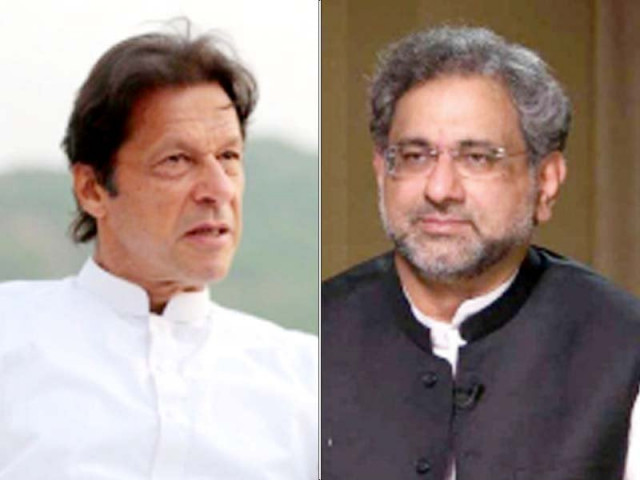 pti chief imran khan ex pm shahid khaqan abbasi photo file pti chief imran khan ex pm shahid khaqan abbasi photo file