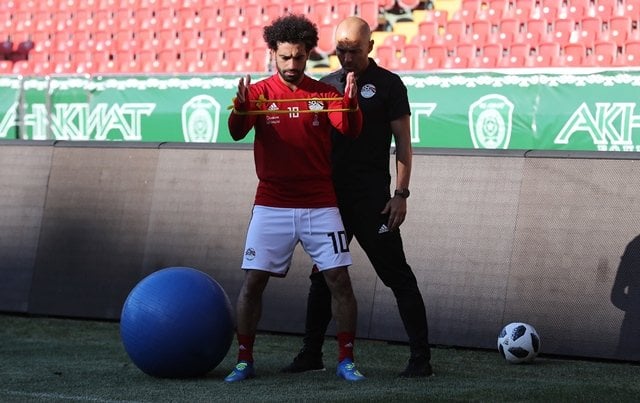 egypt 039 s forward mohamed salah l attends a training session at the akhmat arena stadium in grozny on june 12 2018 ahead of the russia 2018 world cup football tournament photo afp