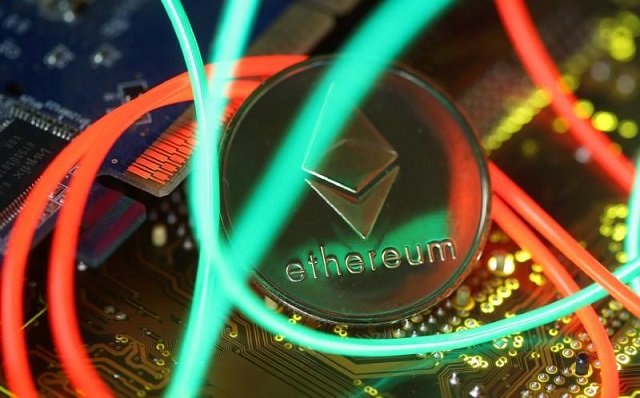 representation of the ethereum virtual currency standing on the pc motherboard are seen in this illustration picture february 3 2018 photo reuters