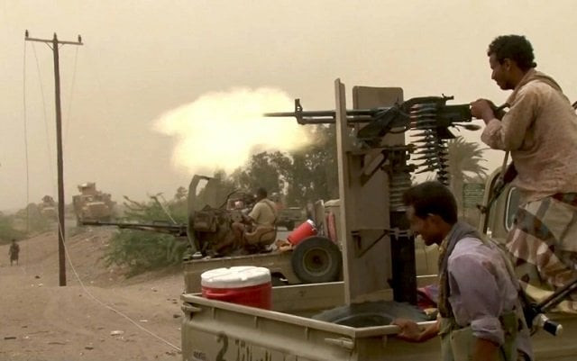 yemeni government forces fire on rebel positions around hodeida 039 s disused airport as they press a saudi backed offensive against the red sea port city on june 15 2018 photo afp yemeni government forces fire on rebel positions around hodeida 039 s disused airport as they press a saudi backed offensive against the red sea port city on june 15 2018 photo afp