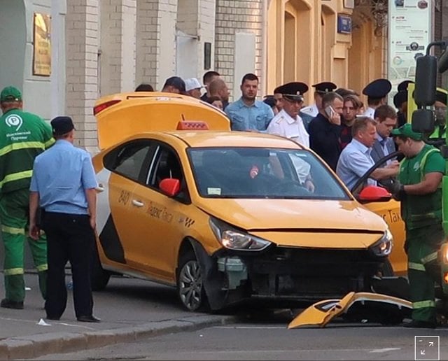 view of a damaged taxi which ran into a crowd of people in central moscow russia photo reuters