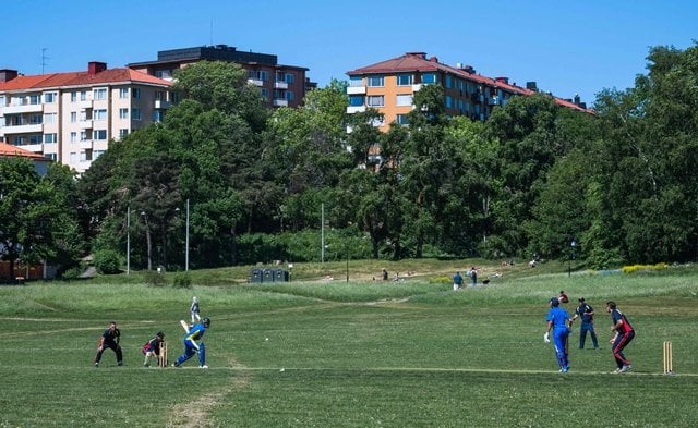 taking it seriously players of the marylebone cricket club from london play against players of the swedish national cricket team during a practice match on may 28 in the stockholm district of gardet photo afp