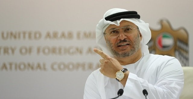 emirati foreign minister anwar gargash speaks during a press conference in dubai on june 18 2018 photo afp