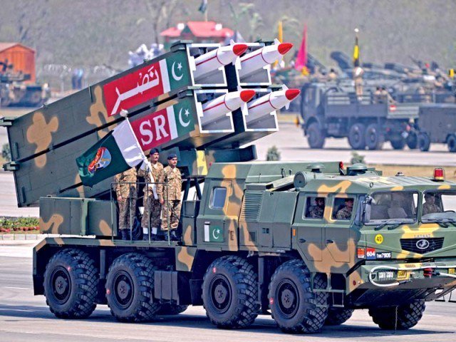 a vehicle carrying nuclear capable nasr missile at the pakistan day parade photo afp file