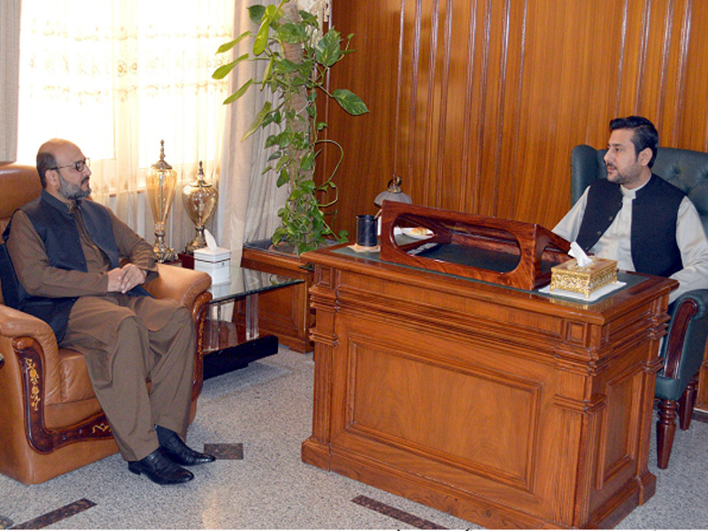 caretaker balochistan chief minister alauddin marri and interim minister for information technology khurram shahzad exchanging views photo express
