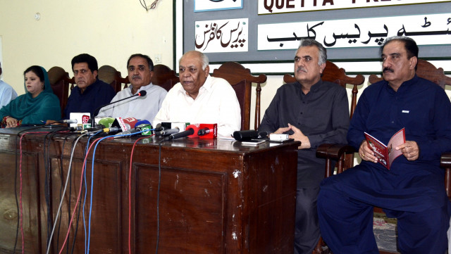 national party president hasil bizenjo addresses a press conference at the quetta press club photo express national party president hasil bizenjo addresses a press conference at the quetta press club photo express