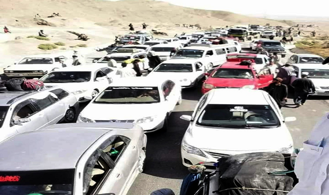 a view of the traffic jam on the quetta chaman highway caused by the protest photo express