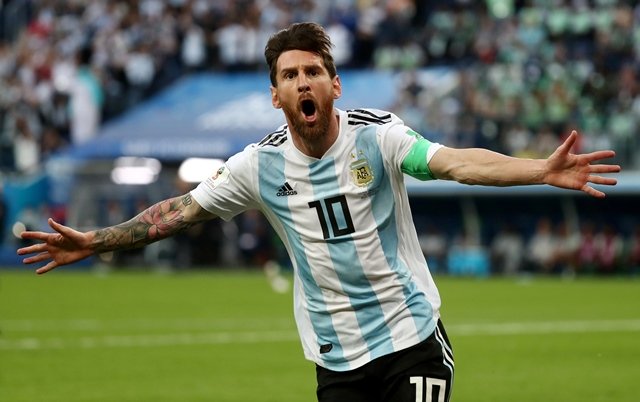 argentina 039 s lionel messi celebrates scoring their first goal photo afp