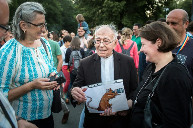 101 year old philosopher mihai sora at a protest photo afp 101 year old philosopher mihai sora at a protest photo afp