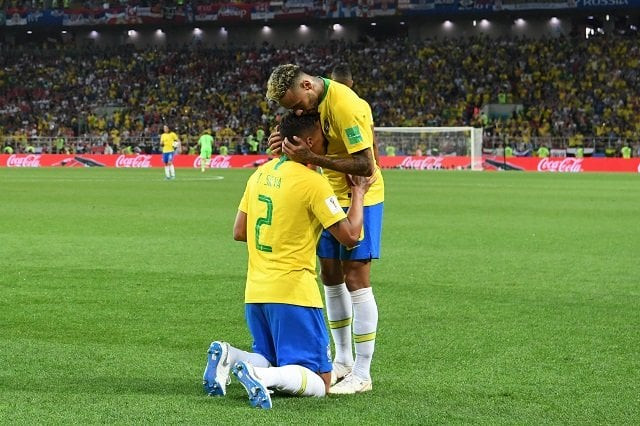 brazil 039 s defender thiago silva l is congratulated for his goal by brazil 039 s forward neymar during the russia 2018 world cup group e football match between serbia and brazil at the spartak stadium in moscow on june 27 2018 photo afp brazil 039 s defender thiago silva l is congratulated for his goal by brazil 039 s forward neymar during the russia 2018 world cup group e football match between serbia and brazil at the spartak stadium in moscow on june 27 2018 photo afp