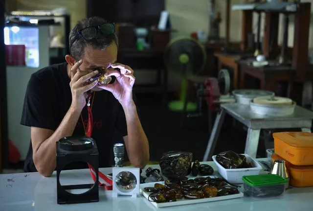 akbar khan a 52 year old self described 039 extreme fossil in amber hunter 039 inspects fossilised tree sap from myanmar photo afp akbar khan a 52 year old self described 039 extreme fossil in amber hunter 039 inspects fossilised tree sap from myanmar photo afp