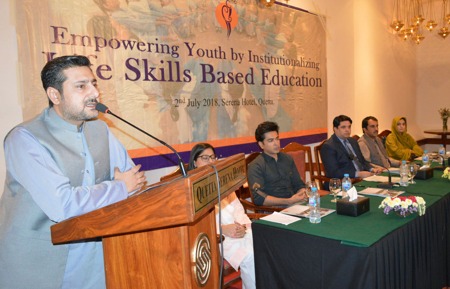 caretaker balochistan chief minister alauddin marri addresses the audience not seen during the event photo express