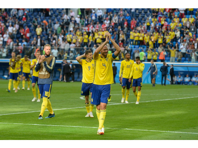 sweden 039 s defender andreas granqvist c gestures after the team won the russia 2018 world cup round of 16 football match between sweden and switzerland at the saint petersburg stadium in saint petersburg on july 3 2018 photo afp