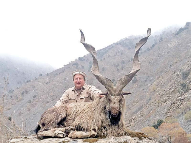 a citizen of texas fred rich with the markhor he had hunted in chitral after paying around 100 000 in 2016 photo file a citizen of texas fred rich with the markhor he had hunted in chitral after paying around 100 000 in 2016 photo file
