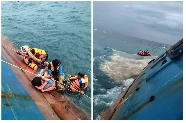 a combination picture shows survivors of km lestari maju boat in the waters of selayar island south sulawesi province indonesia july 3 2018 antara foto handout relawanbnpb via reuters a combination picture shows survivors of km lestari maju boat in the waters of selayar island south sulawesi province indonesia july 3 2018 antara foto handout relawanbnpb via reuters