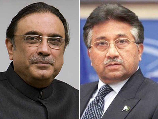 asif ali zardari l and pervez musharraf r photo express