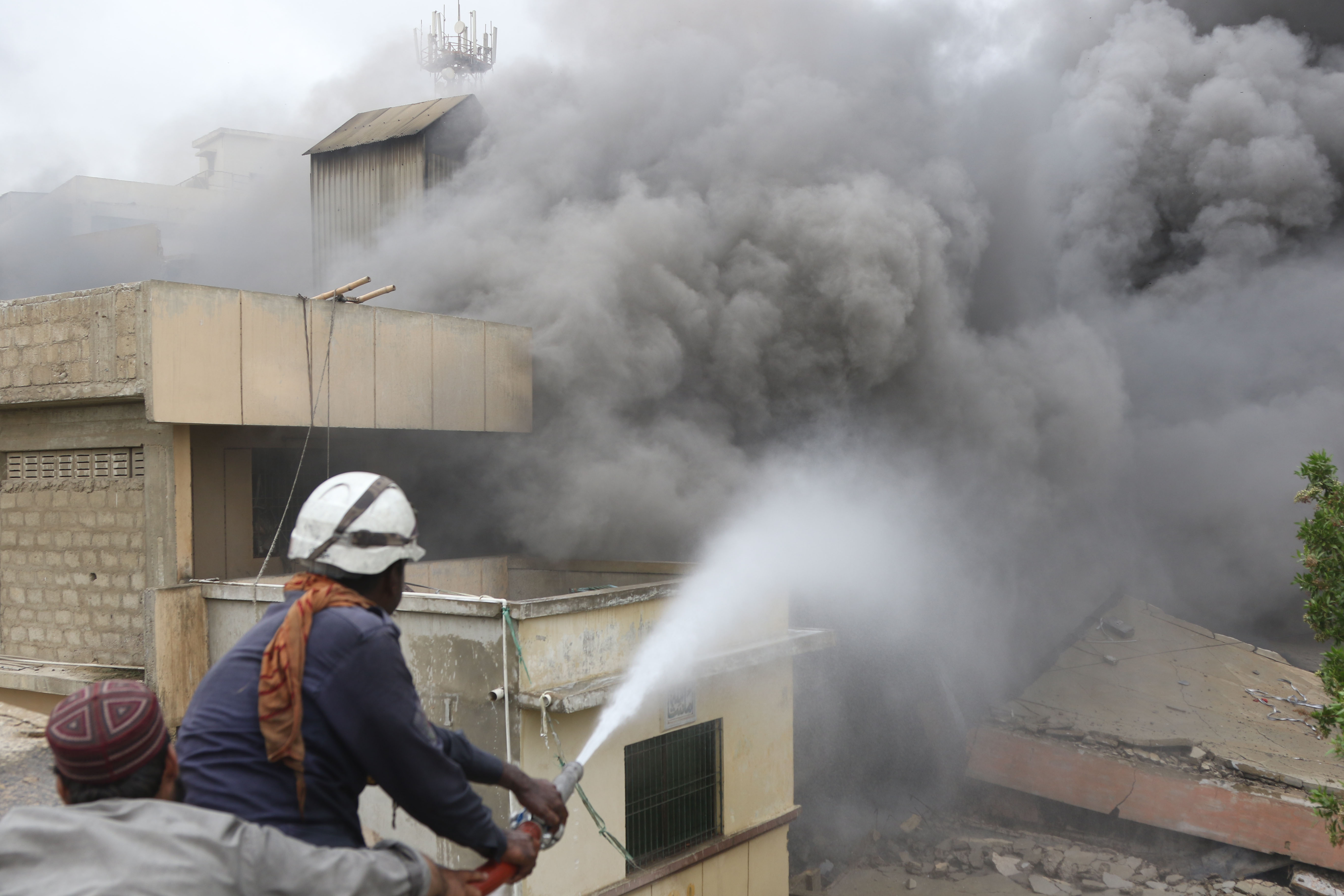 a total of 16 fire tenders from the kmc two from pakistan navy and one from kpt participated in the extinguishing work photo athar khan