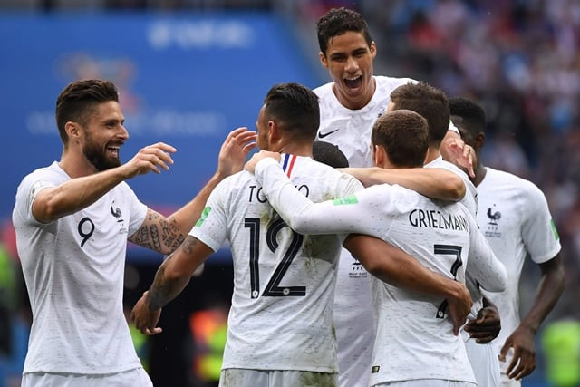 france 039 s forward antoine griezmann r celebrates with teammates after scoring their second goal during the russia 2018 world cup quarter final football match between uruguay and france at the nizhny novgorod stadium in nizhny novgorod on july 6 2018 photo afp france 039 s forward antoine griezmann r celebrates with teammates after scoring their second goal during the russia 2018 world cup quarter final football match between uruguay and france at the nizhny novgorod stadium in nizhny novgorod on july 6 2018 photo afp