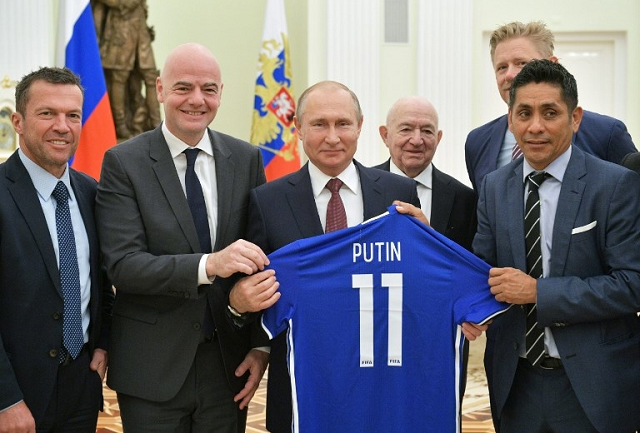 from left to right former german footballer lothar matthaus fifa president gianni infantino russian president vladimir putin first vice president of the russian football union nikita simonyan and mexican footballer jorge campos navarrete pose during a meeting with world football legends at the kremlin in moscow on july 6 2018 during the 2018 russia world cup tournament photo afp from left to right former german footballer lothar matthaus fifa president gianni infantino russian president vladimir putin first vice president of the russian football union nikita simonyan and mexican footballer jorge campos navarrete pose during a meeting with world football legends at the kremlin in moscow on july 6 2018 during the 2018 russia world cup tournament photo afp