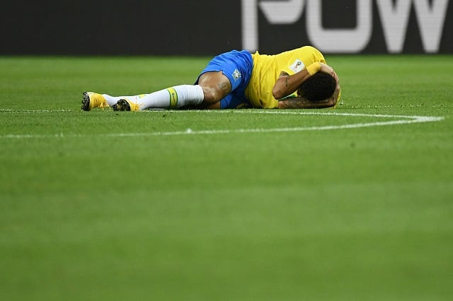 brazil 039 s forward neymar reacts after a challenge during the russia 2018 world cup quarter final football match between brazil and belgium at the kazan arena in kazan on july 6 2018 photo afp