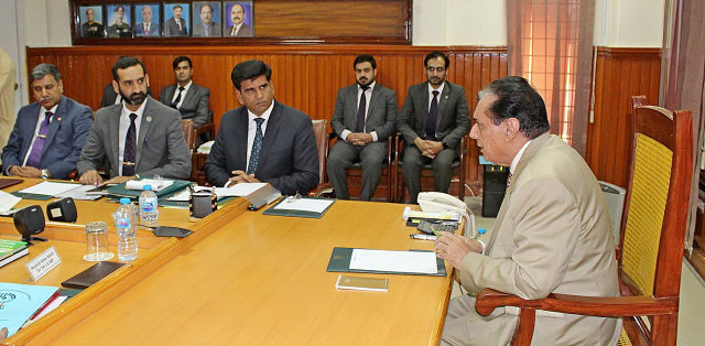 nab chairman justice retd javed iqbal addressing nab balochistan officers in quetta photo express