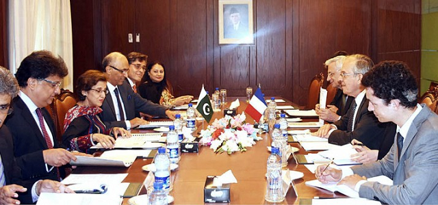 french delegation led by secretary general foreign affairs maurice gourdault montagne in a meeting with foreign secretary tehmina janjua photo app