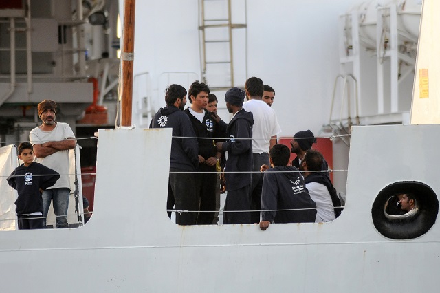 the 67 migrants were earlier held at the port over a row that the group revolted after being rescued photo afp