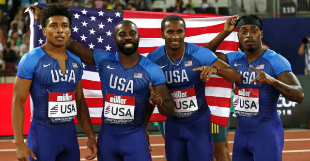 us team celebrate their win in the men 039 s 4x100 relay during the athletic world cup photo afp us team celebrate their win in the men 039 s 4x100 relay during the athletic world cup photo afp