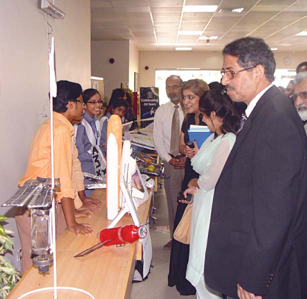 visitors view aerospace models and projects during world space week more than 50 schools and colleges are participating in the event photo institute of space technology