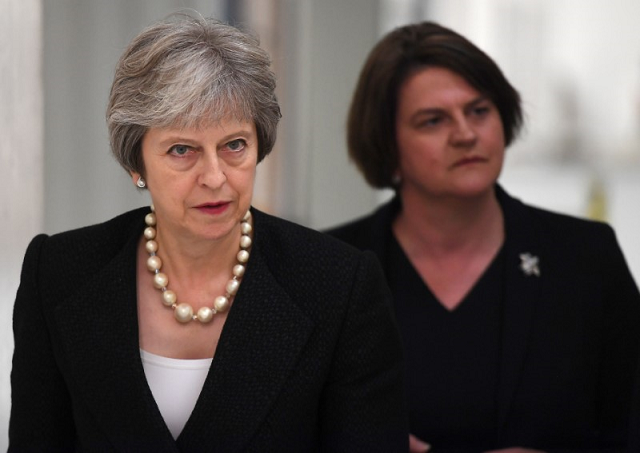 britain 039 s prime minister theresa may and arlene foster the leader of the democratic unionist party dup visit belleek pottery in st belleek fermanagh northern ireland july 19 2018 photo reuters