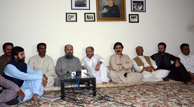 bap president jam kamal general secretary manzoor kakar and others during a press conference at the bap office photo express