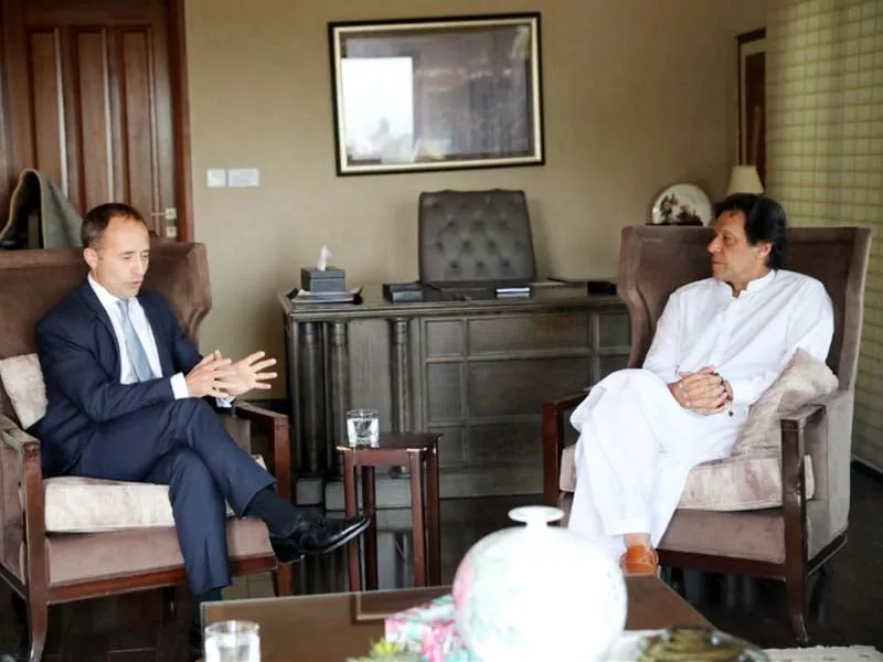 british high commissioner thomas drew felicitates imran khan on his election victory photo courtesy pti media cell british high commissioner thomas drew felicitates imran khan on his election victory photo courtesy pti media cell