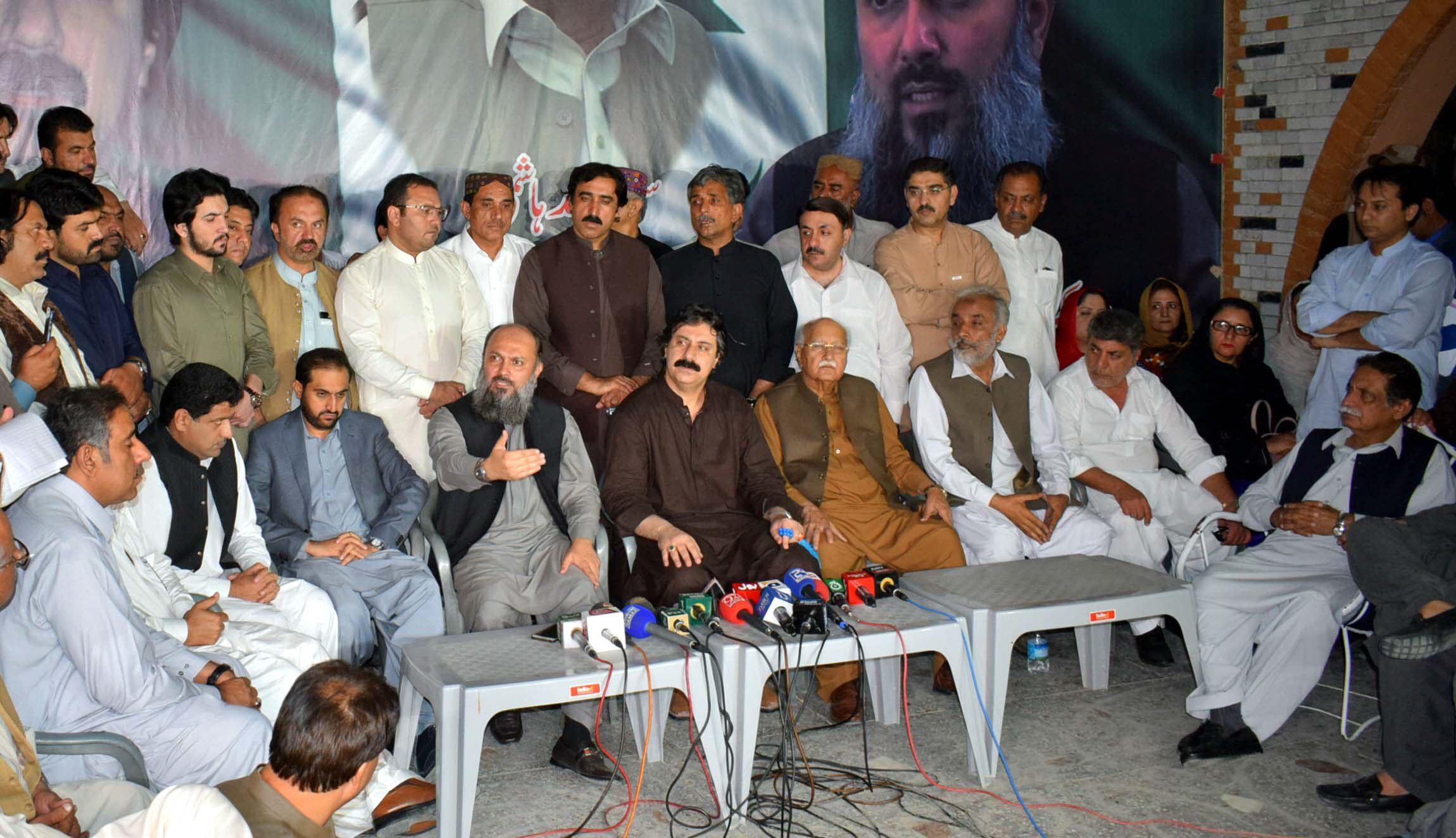 bap president jam kamal addresses a press conference general secretary manzoor kakar and other leaders of bap are also present photo express