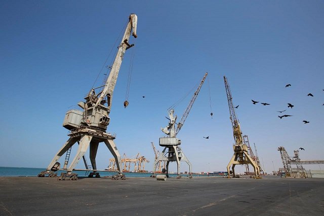 a view of cranes damaged by air strikes at the container terminal of the red sea port of hodeidah yemen photo reuters