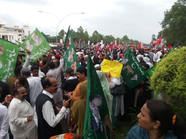 protesters gather on constitution avenue islamabad on august 8 photo express