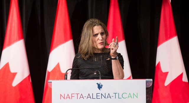 chrystia freeland canada 039 s minister of foreign affairs speaks to the media following nafta renegotiations in montreal quebec photo reuters