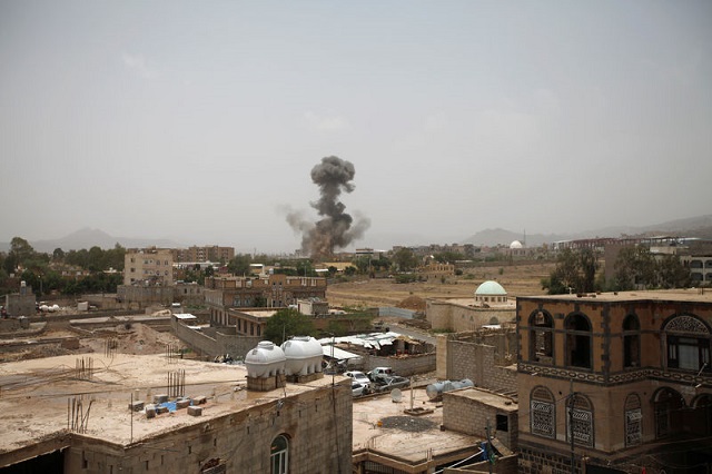 smoke rises after an airstrike in sanaa yemen august 9 2018 photo reuters